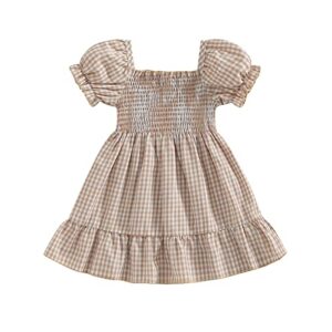 mersariphy toddler baby girl dress cotton linen baby dress sleeveless sundress girls summer clothes (khaki plaid, 3-4 years)