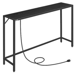 mahancris console table, narrow sofa table, 43.3” entrance table with power station, behind couch table, simple style, for living room, hallway, entryway, foyer, black cthb112e01
