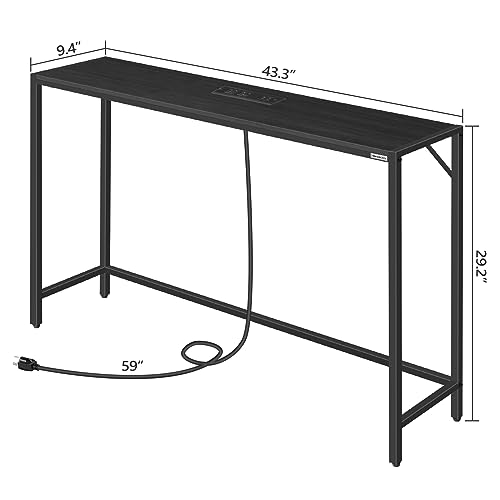 MAHANCRIS Console Table, Narrow Sofa Table, 43.3” Entrance Table with Power Station, Behind Couch Table, Simple Style, for Living Room, Hallway, Entryway, Foyer, Black CTHB112E01