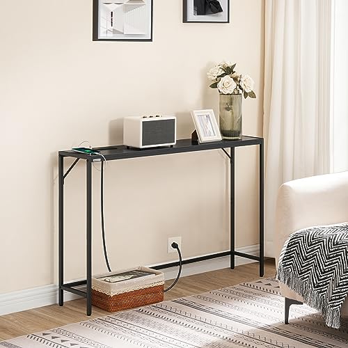 MAHANCRIS Console Table, Narrow Sofa Table, 43.3” Entrance Table with Power Station, Behind Couch Table, Simple Style, for Living Room, Hallway, Entryway, Foyer, Black CTHB112E01