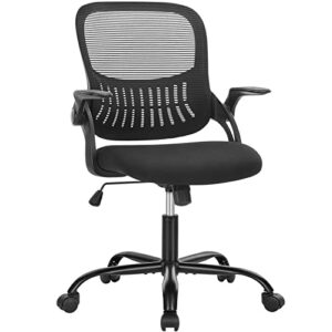 ergonomic office chair with flip-up arms, home office desk chairs with wheels, lumbar support - swivel rolling mesh chair with rock & lock for gaming- computer chair with breathable design
