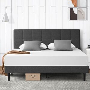 molblly full size bed frame with upholstered headboard, platform bed frame with sturdy wood slat, linen fabric wrap, non-slip and noise-free,no box spring needed, easy assembly, grey