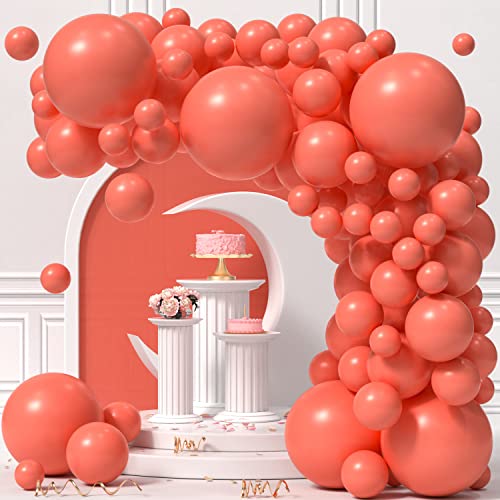 KALOR Coral Red Balloons Garland Arch Kit 110Pcs - Different Sizes 18/12/10/5 Inch Party Balloons for Birthday Baby Shower Wedding Graduation Party Decorations