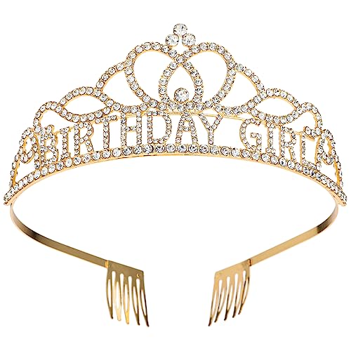 WLLHYF Birthday Crowns for Women, Tiara for Girls Rhinestone Crystal Decor Headband Glitter Crystal Hair Accessories for Party