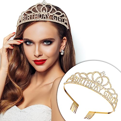 WLLHYF Birthday Crowns for Women, Tiara for Girls Rhinestone Crystal Decor Headband Glitter Crystal Hair Accessories for Party