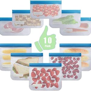 10 Pieces in Gallon Freezer Bags Reusable Bags Silicone，Transparent Sandwich Bags Ziplock，Vegetable and Fruit Freezer Bag，Extra Thick Durable Food Storage Bags Snack Bags