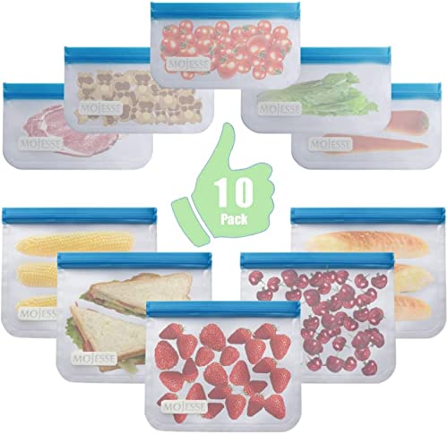 10 Pieces in Gallon Freezer Bags Reusable Bags Silicone，Transparent Sandwich Bags Ziplock，Vegetable and Fruit Freezer Bag，Extra Thick Durable Food Storage Bags Snack Bags