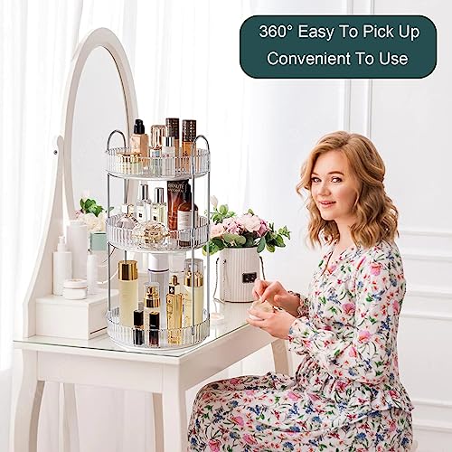 GYLBF 360°Rotating Makeup Organizer for Vanity 3 Tier, Bathroom Counter Organizer, Large Capacity Cosmetics Storage Vanity Shelf, Cosmetics Organizer for Perfume, Lotions Skin Care (White)