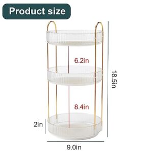 GYLBF 360°Rotating Makeup Organizer for Vanity 3 Tier, Bathroom Counter Organizer, Large Capacity Cosmetics Storage Vanity Shelf, Cosmetics Organizer for Perfume, Lotions Skin Care (White)