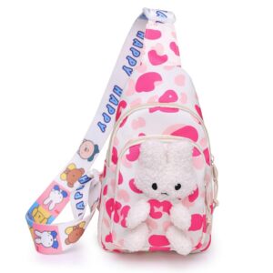 hiflyer kids sling bag, kids backpack kawaii bag kids travel bag chest bag, kids crossbody bag mini backpack for girls (pink)