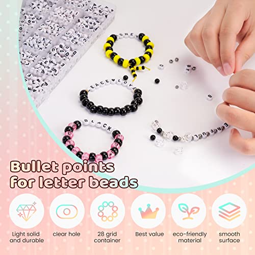 FZIIVQU 1450 Pieces Letter Beads Kit, 4x7 mm White Acrylic Alphabet Beads for Jewelry Making Number Beads Heart Beads Friendship Bracelet Beads Making