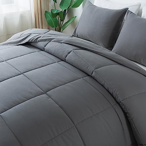 King Size Comforter Set Grey, All Seasons Bedding Comforters & Sets with 2 pillow Cases, 3 pieces Lightweight Summer Duvet Insert, Down Alternative Bed Comforter Set and Noiseless 102x90 inches