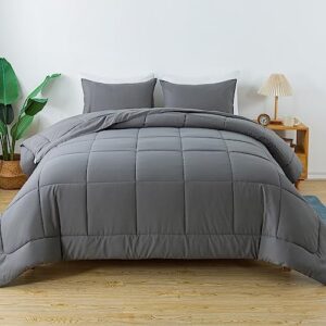 king size comforter set grey, all seasons bedding comforters & sets with 2 pillow cases, 3 pieces lightweight summer duvet insert, down alternative bed comforter set and noiseless 102x90 inches