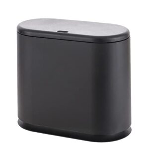 baosia 12 liter black rectangular plastic trash can wastebasket with press type lid,3.2gallon slim trash bin,narrow trash can waste bins for bedroom, bathroom, office,kitchen，powder room