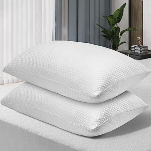 Nctoberows Bed Pillows for Sleeping, Shredded Memory Foam Pillows Standard Size Set of 2 Pack Adjustable Cooling Pillows for Side and Back Sleeper with Washable Removable Cover.