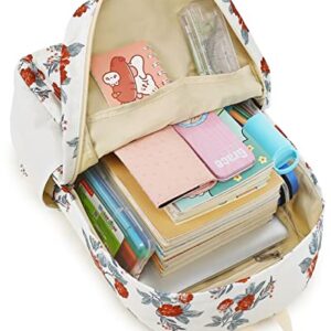 School Backpack for Teen Girls Bookbags Elementary High School Floral Laptop Bags Women Travel Daypacks (Rose Beige)