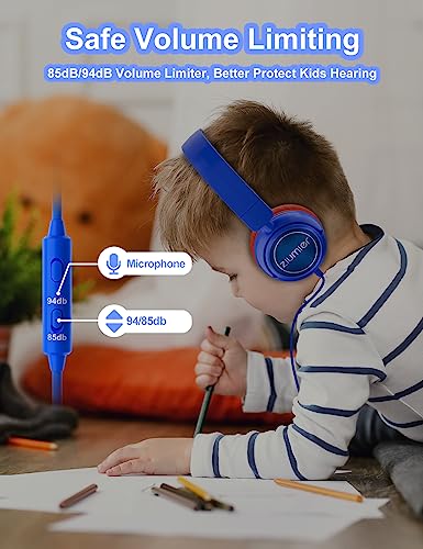 ZIUMIER Kids Headphones Wired, Headphones for Kids with Microphone for Boys Girls, 85dB/ 94dB Volume Limited, Foldable Toddler Headphones for School Airplane Travel,iPad, Fire Tablet, Kindle