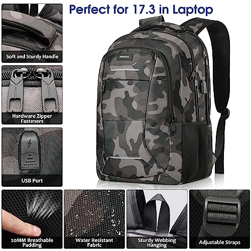 BIKROD Backpack for Men, Large School Backpacks for Teens Water Resistant Travel Back Pack with USB Charging Port, Business Anti Theft Durable Computer Bag Gifts Fits 17.3 Inch Laptop