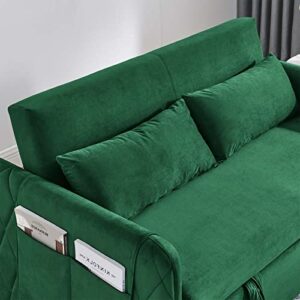 Antetek Sleeper Sofa Couch with Pullout Bed, 3 in 1 Convertible Loveseat Futon Sofa Couch, Small Love seat Lounge Chaise Arm Sofa with Reclining Backrest, Toss Pillow for Living Room, Green, 55"