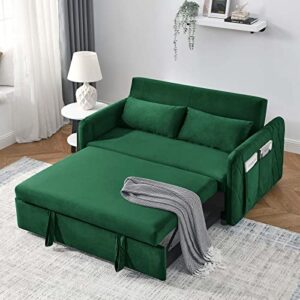 Antetek Sleeper Sofa Couch with Pullout Bed, 3 in 1 Convertible Loveseat Futon Sofa Couch, Small Love seat Lounge Chaise Arm Sofa with Reclining Backrest, Toss Pillow for Living Room, Green, 55"