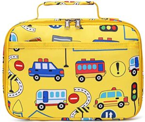 lunch box kids boys insulated lunch cooler bag reusable lunch tote kit for school travel (yellow city street)