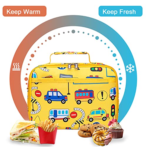 Lunch Box Kids Boys Insulated Lunch Cooler Bag Reusable Lunch Tote Kit for School Travel (Yellow City Street)