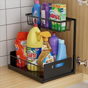 Under Sink Organizer,Pull Out Cabinet Organizer,2-Tier Under Kitchen Bathroom Sink Organizers and Storage,Multi-purpose Under sink Storage for Kitchen Bathroom Cabinet,Black