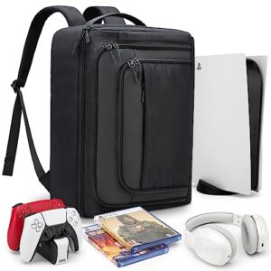 playstation5 backpack, protective carrying case compatible with ps5 console, base, 15.6”laptop, headset, ps5 controller, more game discs, and gaming accessories (bag only)