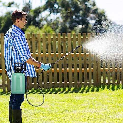 Garden Sprayer 1.35Gallon/5L Battery Powered Sprayer with USB Rechargeable Handle, Weed Sprayer with 3 Mist Nozzles, Portable Electric Sprayer with Shoulder Strap for Cleaning, Lawn, Green