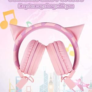 SIMJAR Dinosaur & Cat Ear Kids Headphones with Microphone for School, Volume Limiter 85/94dB, Wired Girls Headphones with Foldable Design for Online Learning/Travel/Tablet/iPad