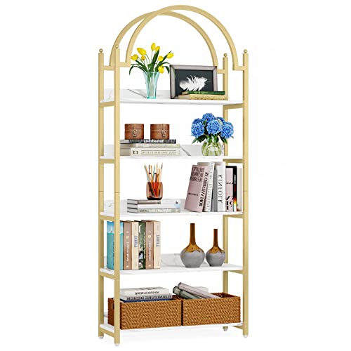 LITTLE TREE 72 inches Gold 5-Shelf Etagere Bookcase Bookshelf for Small Space