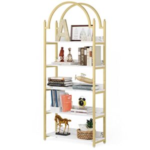 LITTLE TREE 72 inches Gold 5-Shelf Etagere Bookcase Bookshelf for Small Space