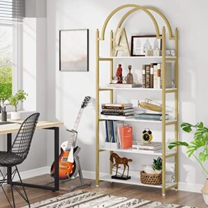 LITTLE TREE 72 inches Gold 5-Shelf Etagere Bookcase Bookshelf for Small Space