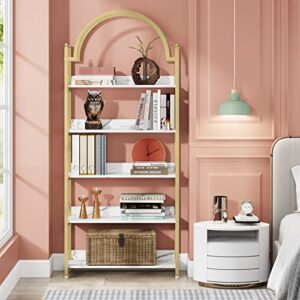 LITTLE TREE 72 inches Gold 5-Shelf Etagere Bookcase Bookshelf for Small Space