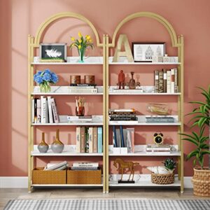 LITTLE TREE 72 inches Gold 5-Shelf Etagere Bookcase Bookshelf for Small Space