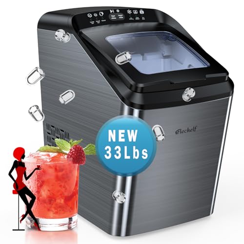 Countertop Ice Makers Countertop Ice Machine Elechelf,33LBS/24HRS,Bullet Ice Maker Machine,9 Pcs Cube Ready in 8-15mins with Scoop and Basket,Perfect for Home/Kitchen/Party/Office（Black）