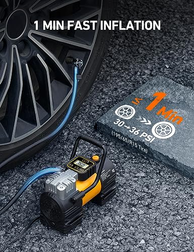 AstroAI Tire Inflator Portable Air Compressor (Up to 150 PSI) Tire Pump for Car 12V DC Digital Air Pump with 12 LEDs Super Bright Light for Bicycle, Motorcycle, Automotive Car Accessories