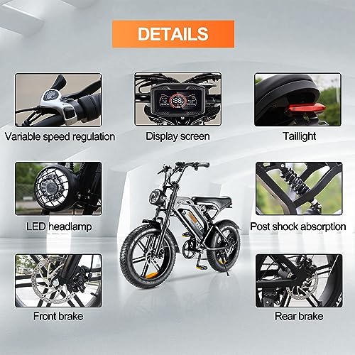 Electric Bike for Adults 750W Motor, Ebike 20" Fat Tire 48V 15AH Removable Battery 28MPH & up to 37 Miles Long Range, 7 Speed Double Suspension Electric Dirt Bike for Off Road Snow Beach Mountain