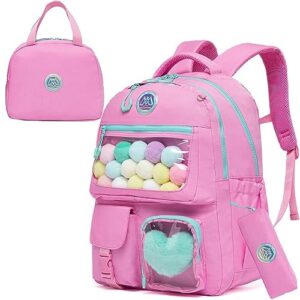 zbaogtw cute backpack for girls aesthetic backpack clear, backpack with lunch box casual bag pink backpack for elementary school teens back to school supplies