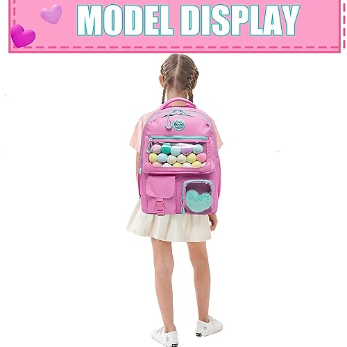 ZBAOGTW Cute Backpack for Girls Aesthetic Backpack Clear, Backpack with Lunch Box Casual Bag Pink Backpack for Elementary School Teens Back to School Supplies