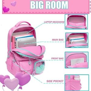 ZBAOGTW Cute Backpack for Girls Aesthetic Backpack Clear, Backpack with Lunch Box Casual Bag Pink Backpack for Elementary School Teens Back to School Supplies