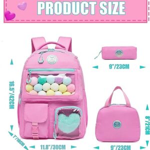 ZBAOGTW Cute Backpack for Girls Aesthetic Backpack Clear, Backpack with Lunch Box Casual Bag Pink Backpack for Elementary School Teens Back to School Supplies