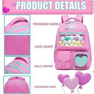 ZBAOGTW Cute Backpack for Girls Aesthetic Backpack Clear, Backpack with Lunch Box Casual Bag Pink Backpack for Elementary School Teens Back to School Supplies