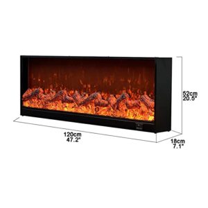 BNNP Home Decor Fireplace Electric Fireplace LED Fake Fire Flame 47" Recessed Fireplace Thin Insert, Wall Mounted and in Wall Easy Installation with Remote Control Country Style Electric Fireplace