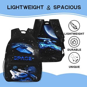 DAATUANG BlackSpaceBakpack Bak Pack Space Ship Book Bag Airplane Bookbag For Tavel Galaxy Bakpacks Universe Bak Packs Planes Durable Bookbags Funny Black Spaceship Bookbag Space Ship Book Bags Gift