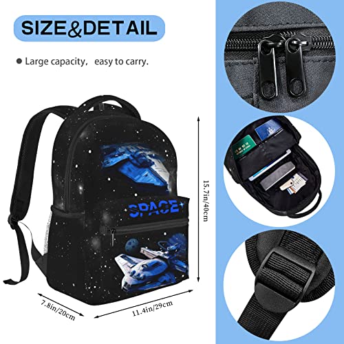 DAATUANG BlackSpaceBakpack Bak Pack Space Ship Book Bag Airplane Bookbag For Tavel Galaxy Bakpacks Universe Bak Packs Planes Durable Bookbags Funny Black Spaceship Bookbag Space Ship Book Bags Gift