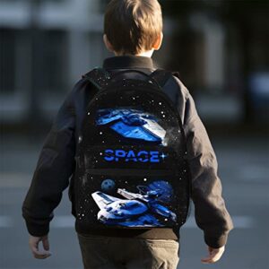 DAATUANG BlackSpaceBakpack Bak Pack Space Ship Book Bag Airplane Bookbag For Tavel Galaxy Bakpacks Universe Bak Packs Planes Durable Bookbags Funny Black Spaceship Bookbag Space Ship Book Bags Gift