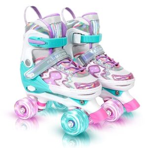 pliimona girls roller skates, 4 size adjustable all 8 light up wheels roller skate for boys, beginner kids roller skates indoor outdoor