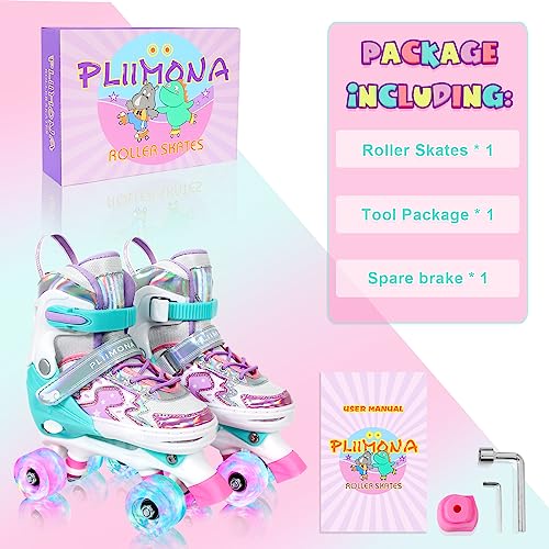 PLIIMONA Girls Roller Skates, 4 Size Adjustable All 8 Light up Wheels Roller Skate for Boys, Beginner Kids Roller Skates Indoor Outdoor