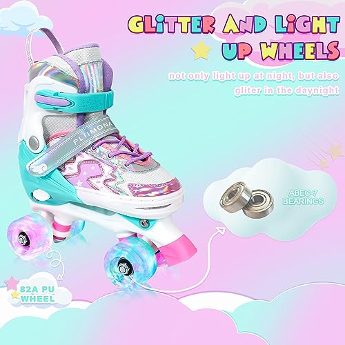 PLIIMONA Girls Roller Skates, 4 Size Adjustable All 8 Light up Wheels Roller Skate for Boys, Beginner Kids Roller Skates Indoor Outdoor